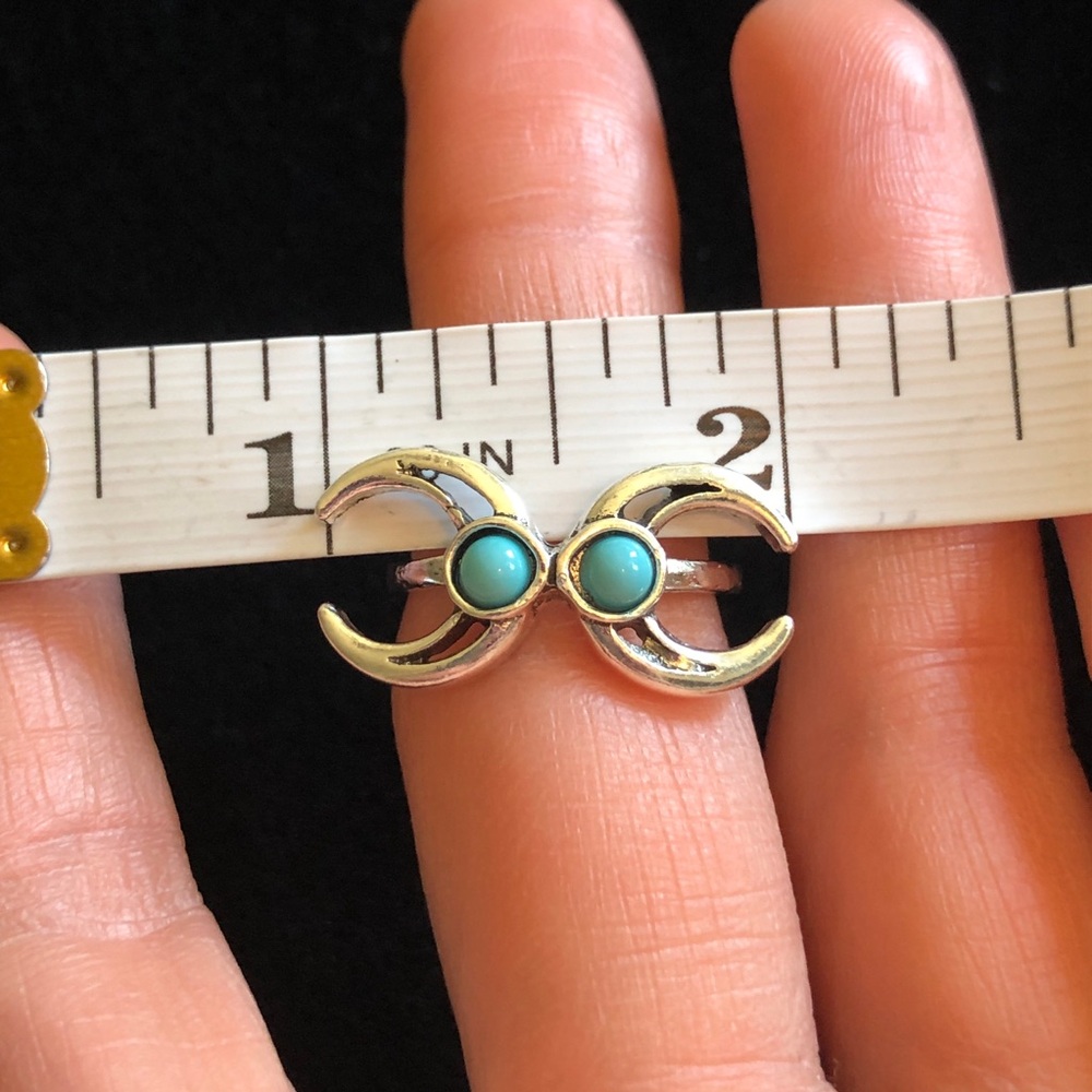 Silver Tone and Blue Crescent Moon Ring - Picture 6 of 8